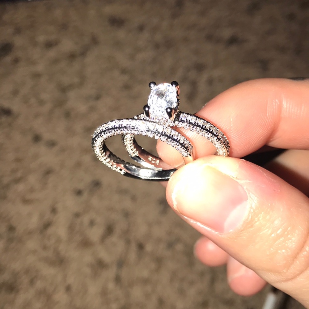 Brand new CZ sterling silver wedding set